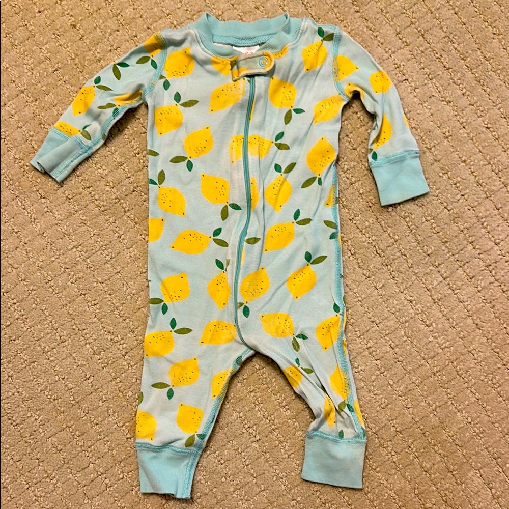 Hanna Andersson 60 Lemon Print Kids Footie - Yellow and Green